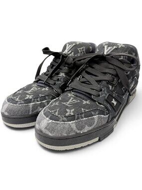 Louis Vuitton LV Trainers Line Monogram Denim Low Cut Sneakers Black 9.5